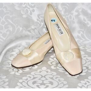 PANCALDI Ivory Beaded Satin Pump Heel Made In Italy Size: US 8.5 D